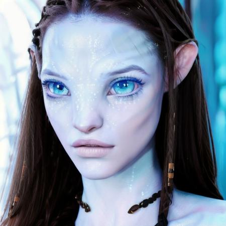 Portrait of a ((stunning)) woman <lora:neytiri1-10:0.7> <lora:barpalvin1-10:0.7> with ((blue eyes)), high quality, 4K, photorealistic, realistic skin texture, gorgeous, angelic, ethereal, exotic, sexy