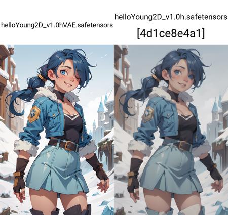 cowboy shot,realistic,best quality,masterpiece,realistic,<lora:more_details:0.3>,1girl,blue hair,twintails,hair over one eye,blue eyes,hair over one eye,solo,smiling,fingerless gloves,cleavage,fur trim,belt,knee boots,blue jacket,skirt,jewelry,elbow gloves,ice kingdom,frozen wasteland,morning,(insanely detailed, beautiful detailed face, masterpiece, best quality),<lora:GoodHands-vanilla:1>,<lora:GPTS4 dreamwave full_478773:0.3>,