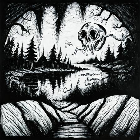 horror woods and the lake, junji ito manga, tim burton movie, ink lineart    <lyco:darkfairytales:1.0>