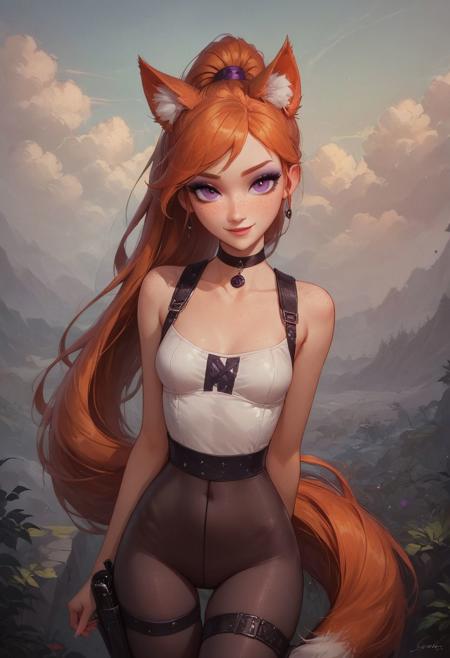 score_9, score_8_up, score_7, adorably cute face, beautiful girl, violet parr, 18 years old, purple eyes, (black bold eyeliner, makeup:1.3), freckles, soft smile, small perfectly round breasts, choker, survivor clothing, tights, 8k, masterpiece, best quality, small waist, high ponytail, long ginger hair, outdoors, apocalypse, cinematic lighting, g0thicPXL, glowing, neon, smooth, <lora:add-detail-xl:2>, seductive expression, orange fox ears with white fluffy inner ear, emerald eyes, orange fox tail with white tip, thigh gap, white ear fluff, human, thick, slender petite body, large fox tail with white tip, thigh holster, military chest rig, army clothing, ass, close-up, nsfw, sex,