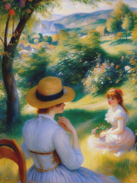 <lyco:Pierre-AugusteRenoir:1.0> a distant shot, a beautiful breathtaking oil painting of a daily talk, Pierre-Auguste RENOIR,