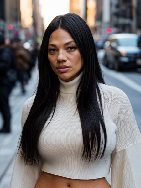 (closeup:1.1!), monazar, photo of an extremely sexy woman, long flowing dark hair, (wearing a white turtleneck sweater!), (in a new york street), HDR, soft shadows, warm_tone, shallow depth of field, full detail, detailed face, Photorealistic, Hyperrealistic, Hyperdetailed, award winning scene, emotional scene, film still, matte, DSLR, UHD 8K, <lora:epiNoiseoffset_v2:0.8>,   <lora:add_detail:0.6> <lora:lit:0.3>