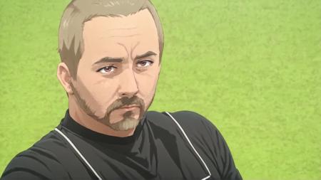 a man with a beard and a black shirt, anime style, anime, Manga, MAPPA,  fantasy, High-Quality Artwork, Artwork, Art style, cartoon, ray tracing,