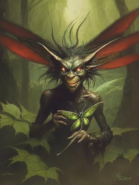 <lyco:WendyFroud:1.0> angry dark pixie-goblin with dragonfly wings brian froud