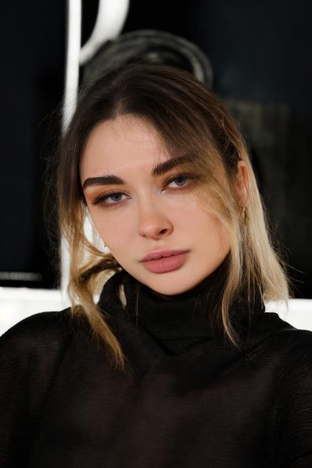 portrait, <lora:AhriNyan:1> ahrinyan, <lora:glam makeup:0.75> looking_at_viewer, black turtleneck,  <lora:BBFP_1.0:0.7> 1girl, Black Background, solo