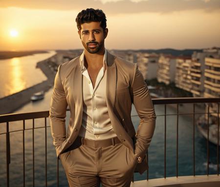 Nautical-themed (Photo:1.3) of (Ultrarealistic:1.3) <lora:Man_Men_FFashion:1> brandon davis a man <lora:aashimg_bradondavis:1> in a tan suit standing on a balcony, sun behind him, inspired by Pablo Munoz Gomez, shot at golden hour, editorial photograph, midshot of a hunky, by Roman Bezpalkiv, by Artur Tarnowski, maxim sukharev, by Gabor Szikszai,Highly Detailed,(Mono Color:1.3) . Sea, ocean, ships, maritime, beach, marine life, highly detailed