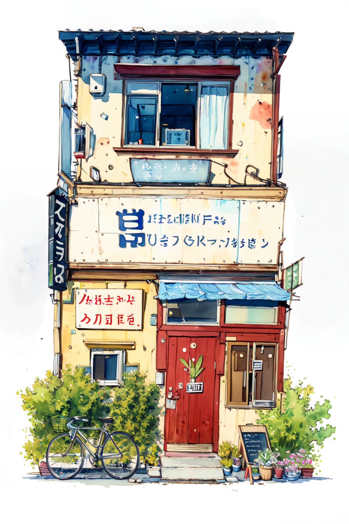 一隅/马克笔一户建/Architectural marker painting LORA image by chosen