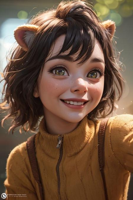 cute little tiger. 8k, realistic, vray, HDR, 6000K, perfect light, bokeh, dept of field, photorealistic, masterpiece, high resolution, best quality, (pixar style), (pixar character:1.2), Kylin, smiling, happiness,