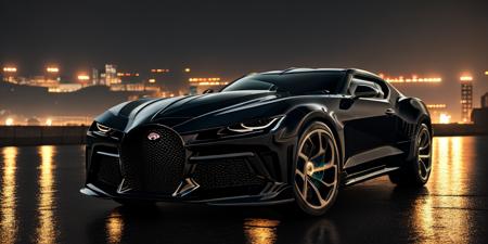 Bugatti La Voiture Noire,masterpiece,  Bugatti,highly detailed photorealistic 8k raw photo,Rainy night, night,bright tones,real light and shadow,best cinematic quality, volumetric lighting and shadows, the front of the car has a Camaro logo,1girl driving car, sprktt,cutting-edge design, showcasing sleek lines, advanced features, innovation, futuristic cityscape, high-tech laboratory, futuristic cityscape background, Full shot, shiny and reflective bodywork ,8k <<lora:Bugatti La Voiture Noire:0.7>