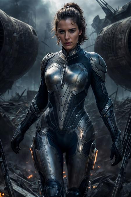<lora:NeoFuturisticTech:0.1>((beautiful woman)) wearing a neotech armor, sleek, explosive pose, expressionism, movie still, hyper detailed, intricate design, insanely detailed, fine details, scifi, in a destroyed city, frontal illumination, <lora:add_detail:0.6>