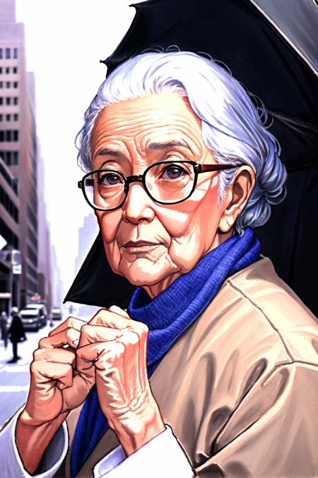 a wise old woman captured in the streets of new york city, highly detailed, masterpiece, phtorealistic