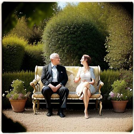 modern Parisian aristocrat with his wife, in his garden,
in background is his villa,
early afternoon,
cinematic glamour shot, 
Hasselblad 500cm, | CANON EOS 5d
style of Alex Timmermans