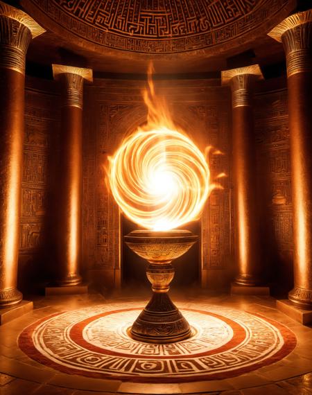 Standing in front of an altar, swirl of fire, ornate, egypt, swirl of fire, aura, magic, sparks, magic astral, (V0id3nergy), (orb:1.4). Depth of field, perspective view, extreme angle, extremely quality, detailed texture. dreamy, mysterious, fantasy, highly detailed, intricate details, soft light, bright, smooth tone, muted color, detailed texture:1.5,  (full body shot),  <lora:add-detail-xl:2>