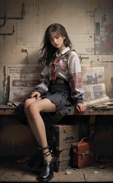 (masterpiece,top quality,best quality,official art,beautiful and aesthetic:1.2),
1girl,newspaper background,sitting, full body, 
<lora:jk uniform:0.3:CL> ,(jk_style,jk,school uniform), <lora:cuteGirlMix4_v10:0.4:FC> <lora:Newspaper:1><lora:SteamPunkMachineryv2:0.5> SteamPunk,