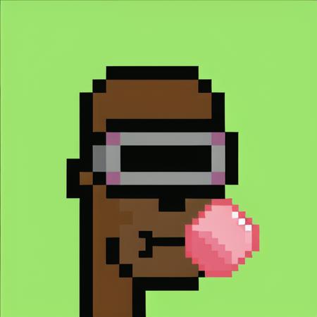 masterpiece,best quality, highres, absurdres, pxiel, simple background, green background, monkey, solo, camouflage glasses, brown skin, red bubble gum