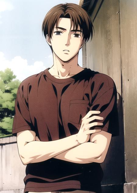 <lora:takumifujiwara:0.6> takumi_fujiwara, 1boy, solo, brown hair, shirt, looking at viewer