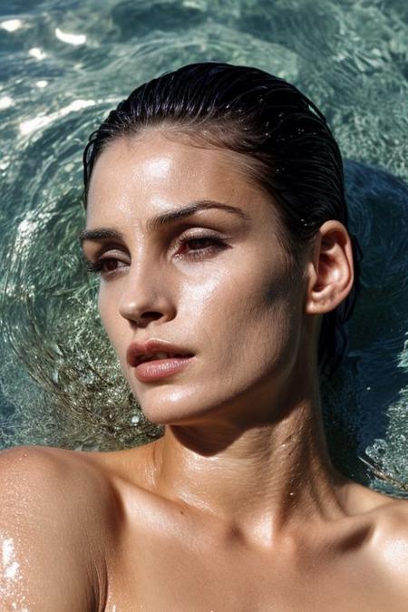 fmk, photo of extremely sexy woman lying in water, (oiled shiny skin:1.0), slick undercut hair, (face closeup:1.3), (face focus:1.2), smooth lighting,
 <lora:CR-FamkeJanssen-v1-frankyfrank2k:1>