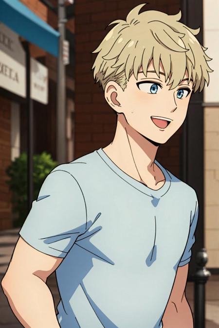 1boy Blue eyes  Blonde hair  Short hair 