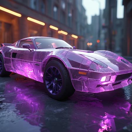 A sports car, volumetric lighting, Voidpunk city, dynamic cinematic color. fluorite