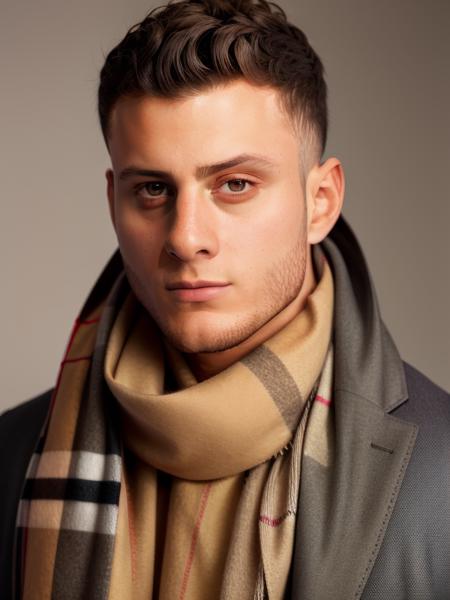 highres, detailed, male focus, looking at viewer, mjf, burberry scarf, mole, passport photo <lora:mjf-05:1>