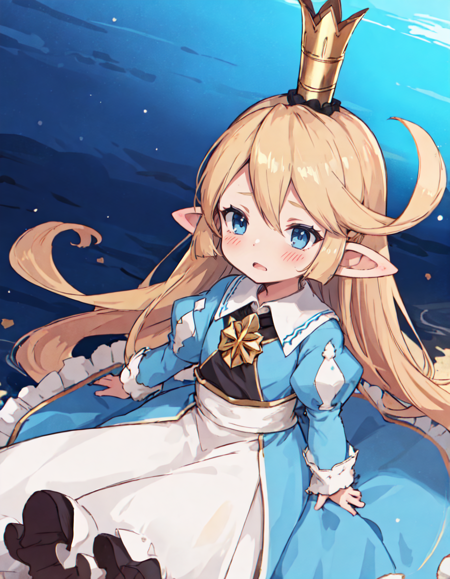 masterpiece, best quality, absurdres, charlotta, 1girl, solo, blush, flat chest,
layered dress, puffy sleeves, crown,