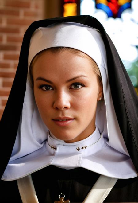 cinematic film still closeup portrait of kaylasynz as a nun in church, stained glass window <lora:kaylasynz:1> . shallow depth of field, vignette, highly detailed, high budget, bokeh, cinemascope, moody, epic, gorgeous, film grain, grainy