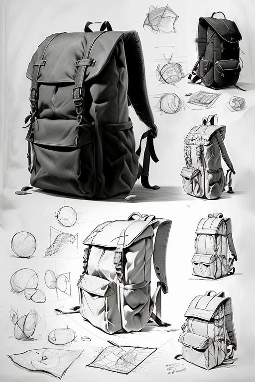 A drawing of a backpack and a small bag with a zipper on the side.