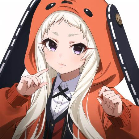 masterpiece, best quality, ultra-detailed, 1 girl,  yomozuki runa, blonde hair, purple eyes, long hair,  kigurumi, black animal ears, red school uniform