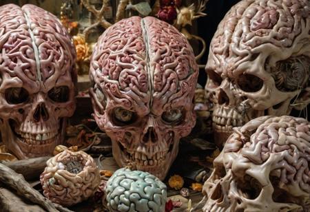 An (extremely detailed:1.0), vast, weird, chaotic cult landscape of crazy (genetically engineered) brains in an occult ceremony.  (hyper-realistic), (overwhelmingly captivating), real intricately elaborate and (insanely strange:1.0) brain with (incredibly absurd:1.0) brain anatomy. Random (Occult Chaos:1.0) brain nonsense. Hyper-detailed Photography