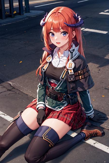 bbagpipe, combat uniform, gloves, skirt, thighhighs, boots qnobagpipe, hat, crop top, fingerless gloves, shorts, multicolor thighhighs 