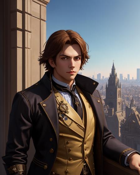 best quality,masterpiece,highly detailed,ultra-detailed, 1boy,<lora:neg4all_bdsqlsz_V3.5:-1>  
<lora:steampunk_last:1>solo
upper body, portrait, looking at viewer, 
victorian  cityscape background, 
by  steampunk art 
<lora:Graphite_last:1>, unreal engin 5,octane render,(2D:1.2), digital painting, artstation, concept art, smooth, sharp focus,art by ross tran and greg rutkowski and alphonse Mucha and  Bak Karol