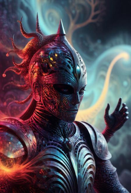 Masterpiece fantasy knight of legend with black armor, made out of fractangles, a helmet filled With Bones, Burning thunder storm, arms crawling oput of helmet. 2000s vintage RAW photo, photorealistic, film grain, candid camera, color graded cinematic, eye catchlights, atmospheric lighting, natural, shallow dof, High level of detail to create a photographic-like image, focusing on lighting, realistic textures, hyperdetailed.  <lora:Fractangles - Flux_epoch_20:1>