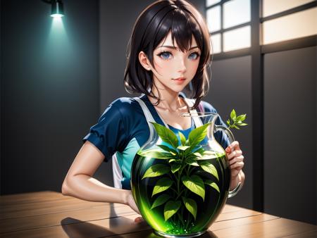 <lora:LahMysteriousSDXL_v330.FFai.lora:1> (High quality Professional Photo:2) (Ultrarealistic:2),a glass pitcher with a plant inside of it, anime girl drinks energy drink, sprite art, anime visual of a cute girl, made with anime painter studio, splash art anime, anime art, (anime girl), beautiful anime girl, beautiful anime art, beautiful anime artwork, anime picture, beautiful anime woman, made of drink, anime goddess, anime illustration,ultra-realistic smooth edges, ((antialiasing smooth edge quality:1.2)),anti-aliasing,close portrait,(manga:1.3),beautiful,attractive,handsome,trending on ArtStation,DeviantArt contest winner,CGSociety,ultrafine,detailed,studio lighting