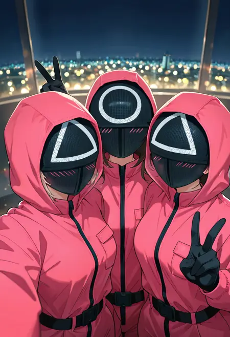 Squid Game Worker/Soldier Mask + Jumpsuit Clothing for Illustrious