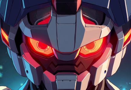 Generate a 4k, fully colored, official render of a close-up of a robot's face with red eyes, visibly angry, and sleek interceptor profile details, inspired by the styles of Makoto Shinkai, Stanley Artgerm Lau, WLOP, Ross Rainbow, James Jean, Andrei Riabovitchev, Marc Simonetti, krenz cushart, and Sakimichan. Remove any watermarks and ensure the image is highly detailed.