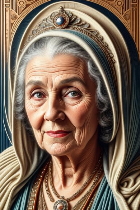 old woman in ArtDecoStyle, (utltra-detailed, masterpiece, best quality, high resolution:1),  <lora:ArtDecoStyle:1>