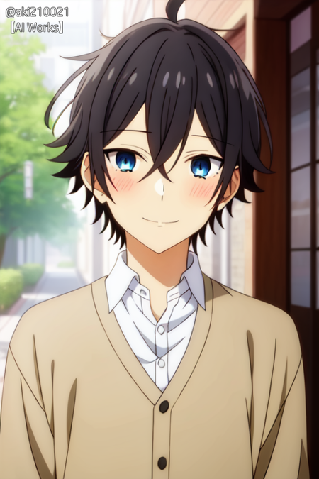 1boy, miyamura, black hair, blue eyes, bangs, hair between eyes, short hair,(style:anime screecrap:1,2),upper body,