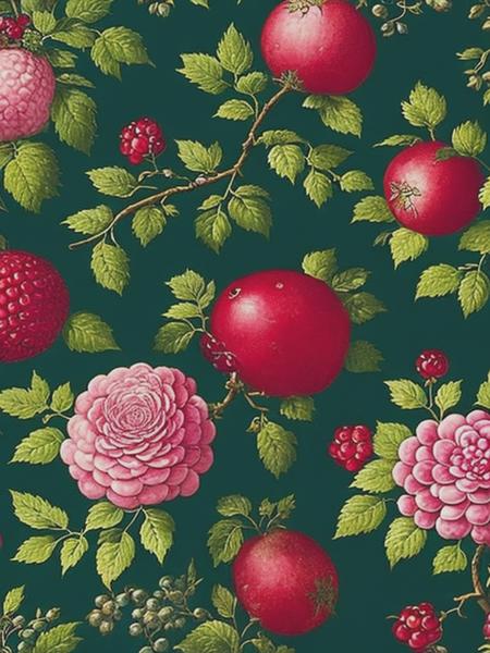 <lyco:AnnaMariaGarthwaite:1.0> regency wallpaper, flowers and pomegranates, exquisite detail