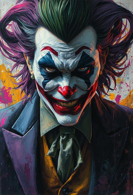 Beautiful portrait of a mystical joker, by Minjae Lee and Don Marco. Styled by Russ Mills. Explosive expressive colors, powerful, impactful, Yossi Kottler surrealism.