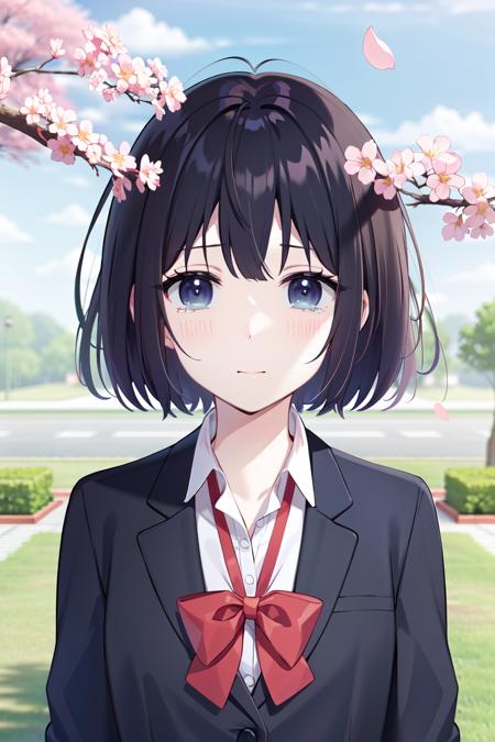 Hanabi Yasuraoka
<lora:Hanabi YasuraokaV1:0.7>
1girl, bangs, black_hair, black_jacket, blazer, bow, bowtie, branch, cherry_blossoms, collared_shirt, day, falling_petals, graduation, hanami, jacket, looking_at_viewer, outdoors, petals, pink_flower, red_bow, red_bowtie, school_uniform, shirt, short_hair, solo, spring_\(season\), tears, tree, tube, under_tree, upper_body, white_shirt, wind