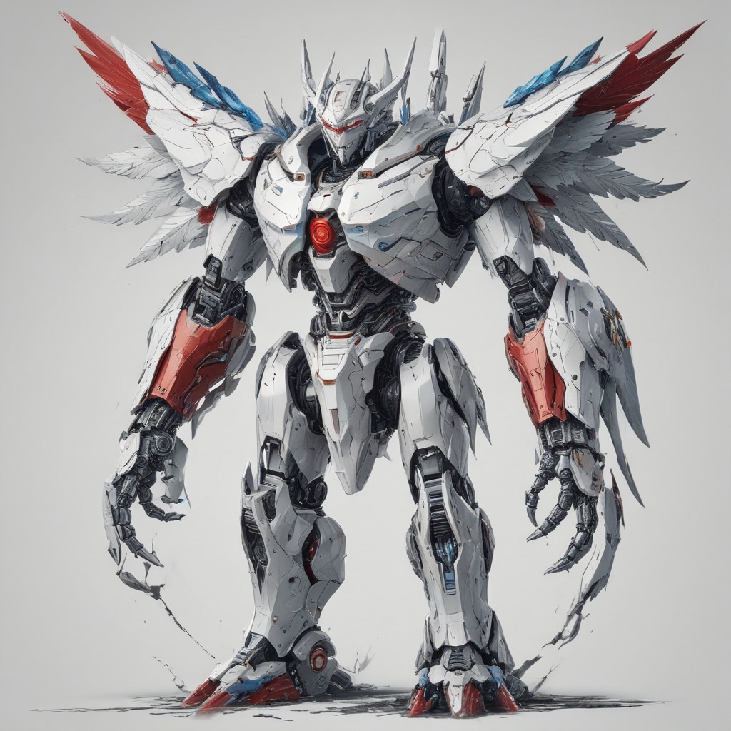 a robot sitting on top of a build next to a dragon of water, optimus sun orientation, name is tripmachine, one legged amputee, ferrari logo on it's chest, extremely long forehead, mashup, holding a shield, singapore, white red, cheap design, 8 0 - s, perfect symmetrical and realistic facial structure, vector art, vector interchange, no spaces, trending on artstation, 3 d render, white background, boom, wings, m4 6 0