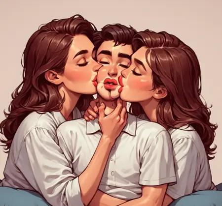 2girls kissing cheeks