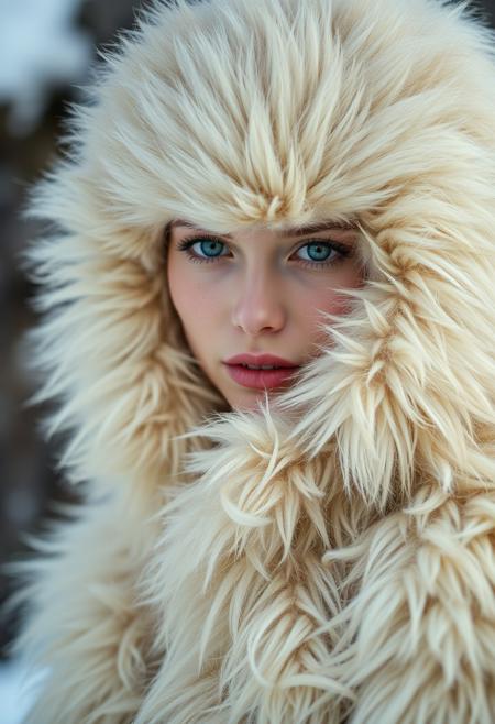 beautiful Scandinavian woman growing thick furry fuzzy fluffy fur all over her body and face