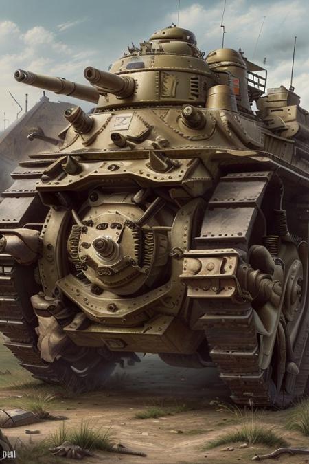 (masterpiece), (best quality), (realistic),[:(intricate details), =(finely detailed),(high_resolution),:0.2], <lora:dieselpunkai_v10:0.55:ALL> dieselpunkai, machine, ww1, diesel and fumes, (tank, panzer)