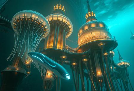 Create an ultra-detailed scene portraying a Gelid Architect in its deep-ocean habitat. The Gelid Architect is a biomechanical, intelligent species, thriving in the crushing depths of a frigid underwater world. Its sleek, translucent body reflects the icy environment, with bioluminescent streaks across its surface. The architecture around them is vast and awe-inspiring, crafted from translucent, pressure-resistant alloys that glow faintly, resembling towering coral spires with advanced cybernetic systems intertwined. The atmosphere is both dramatic and serene, with cinematic lighting emphasizing the cold, distant environment.
Depict the architectural structures in close-up: vast floating spires, linked by bridges, with glowing conduits running along metallic arches. The buildings mimic jellyfish-like designs, with domes that pulse with energy and translucent walls revealing complex internal machinery. The low-angle shot provides a wide view of the scene, capturing the full scale of this alien city under the endless ocean.
This scene has moody, contrast-filled lighting, highlighting the textures of the Gelid Architect’s smooth, icy skin. The Sony α7R IV with 1/320s, f/2.8, ISO 400 captures the captivating gaze, focusing on the detailed iris of the Architect, blending an artistic interplay of light and shadow. The RAW file format enhances the overall visual rhythm of the composition.