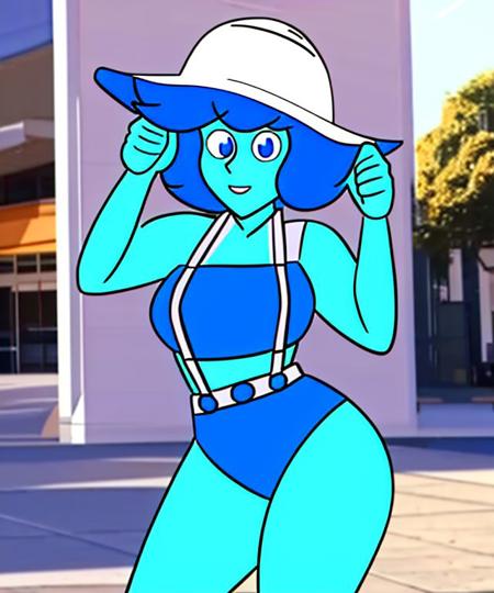 <lora:LapizLoraRMixpro-000001:1>, 1girl, Lapiz Lazuli (character), idol pose, skindentation, beautiful woman, wearing a construction uniform,white hard hat, suspenders, blue hair, pupils, modeling, outdoors,  mall, short hair, cowboy shot