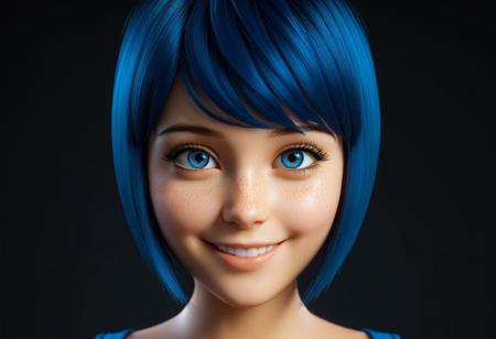 Upper Body Shoot, Marinette Dupain-Cheng Portrait with pixie with tank top, (sharp focus:1.2), portrait, (beautiful face:1.1), (detailed eyes:1.1), 3d render, 3d, render, (luscious lips:1.1), (smile:0.8), Analog style, model shoot style, photo ((close portrait:1.4)) of a ((little girl:0.8)), (smile, freckles, blue hair, blue eyes), ((cute face: 1.7, perfect face:1.5)), (best quality:1.5, hyperrealistic:1.5, photorealistic:1.3, Madly detailed CG unity 8k wallpaper:1.5, masterpiece:1.3, Madly detailed photo:1.2), (hyper-realistic lifelike texture:1.4, realistic eyes:1.2), (octane render, unreal engine 5), (ecstasy of light and shadow:1.5, deep shadow:1.5), (sony a7, 50 mm, film grain:1.5, 4K UHD HDR), (photo by lee jeffries, greg rutkowski and magali villanueve),
<lora:StGermain_Marinette_Dupain-Cheng_XL:0.8>