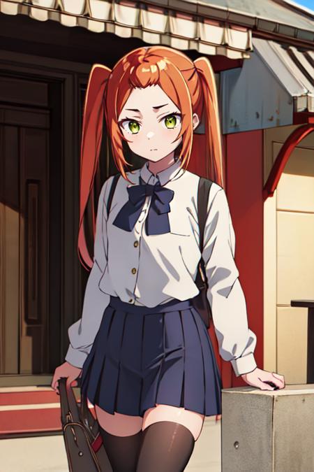 NatsumeNakashimaR4 1girl, Orange hair, green eyes, long hair, twintails Sharp teeth