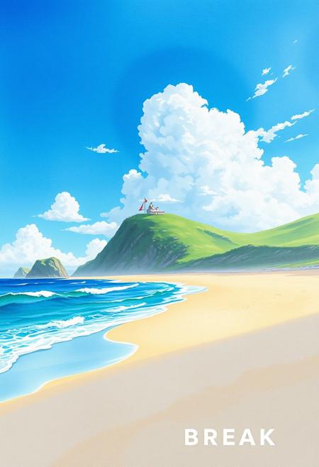 zPDXL3, rating_explicit, source_anime, masterpiece, high quality, BREAK <lora:age_slider_v4:4>,detailed_background,indoors,obanyaki,watercolor \(medium\),beach,traditional media,sand,cloudy sky,day,hill,no humans,morning,sky,absurdres,waves,landscape,sunlight,cloud,highres,painting \(medium\),shore,blue sky,shadow