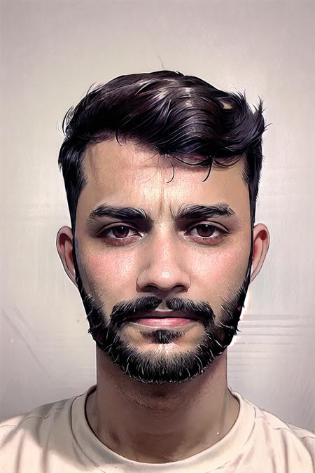 by ilya kuvshinov, (SheeroA:1.3) as man,  1man, sienna skin, portrait, t-shirt, illustration, looking at viewer,  short hair,
 <lora:SheeroAv4:1.2>